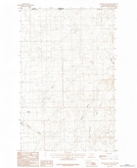 Classic USGS Thoeny Hills West Montana 7.5'x7.5' Topo Map Image