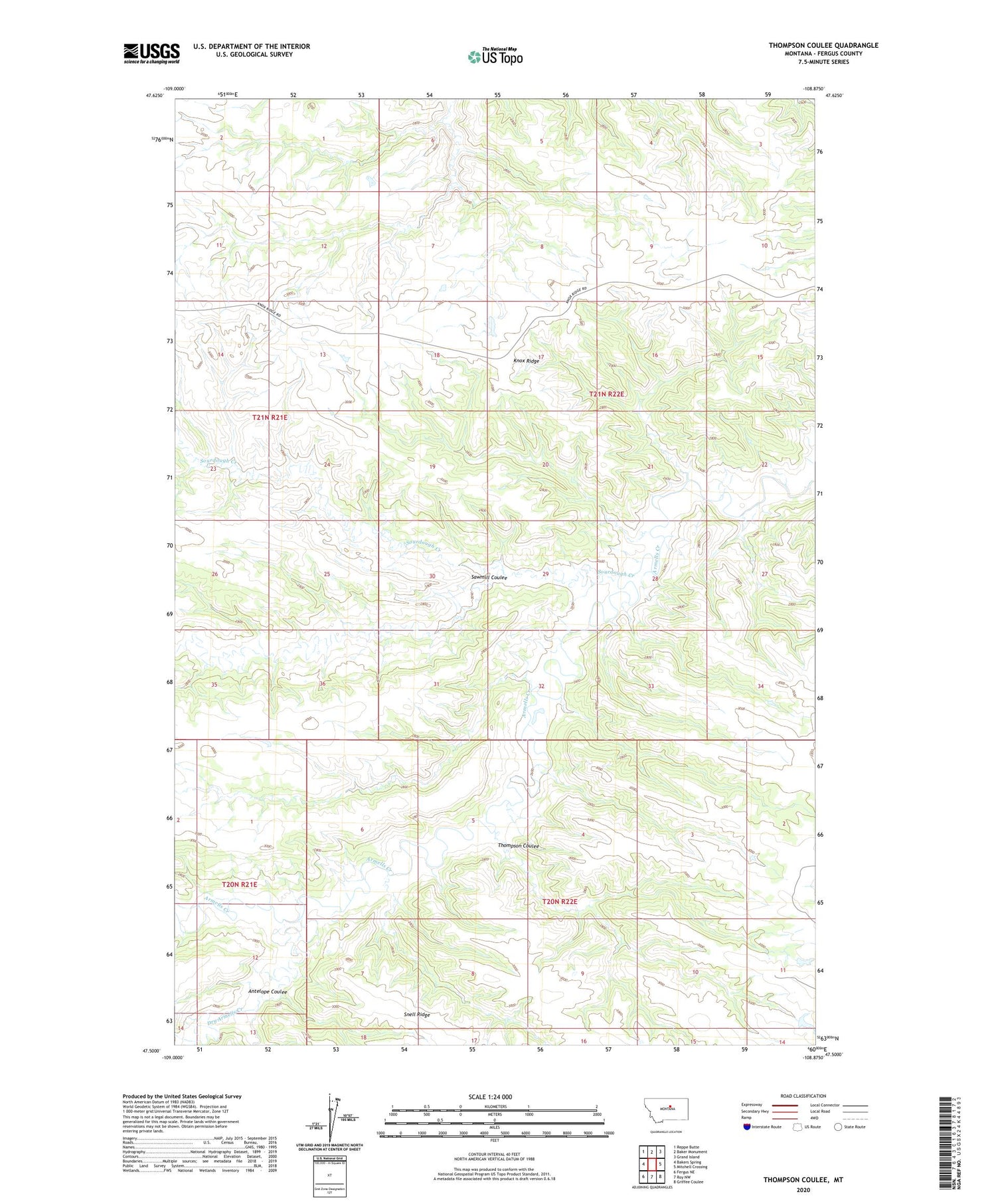 Thompson Coulee Montana US Topo Map Image