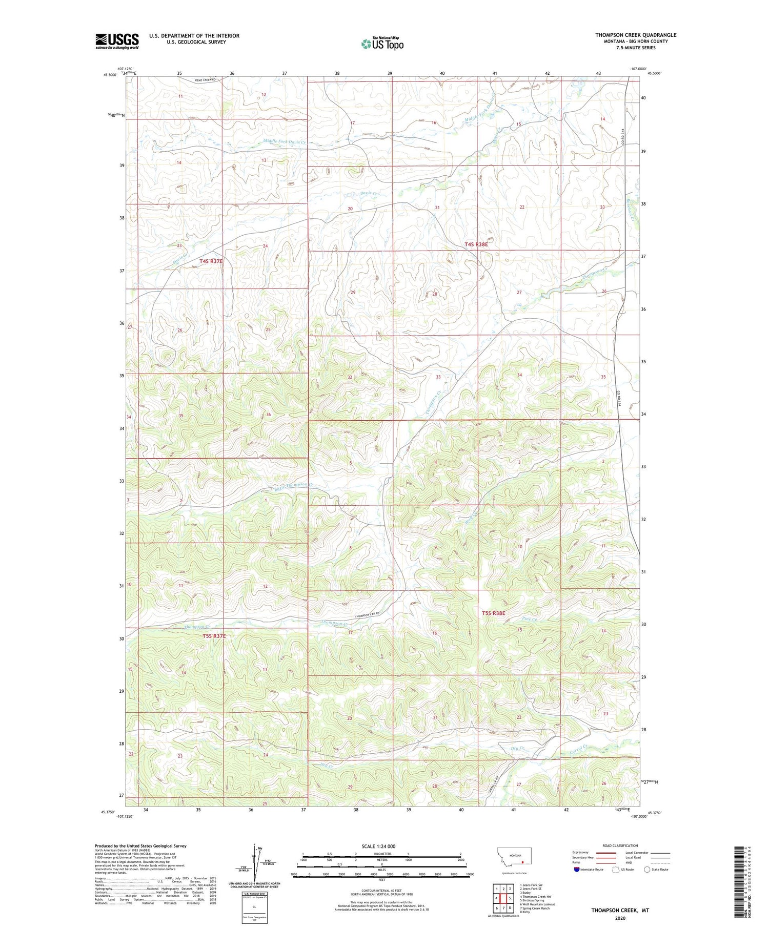 Thompson Creek Montana US Topo Map Image