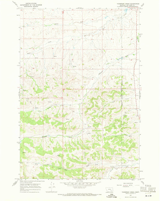 Classic USGS Thompson Creek Montana 7.5'x7.5' Topo Map Image