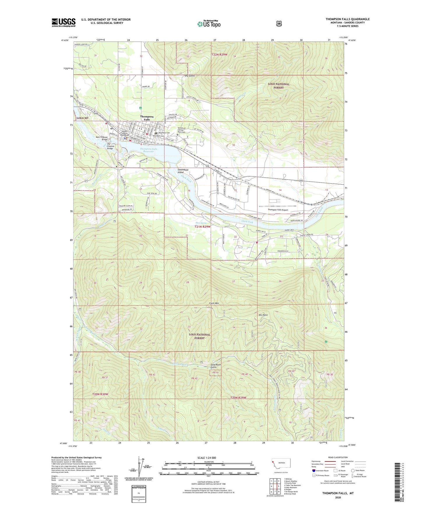 Thompson Falls Montana US Topo Map Image