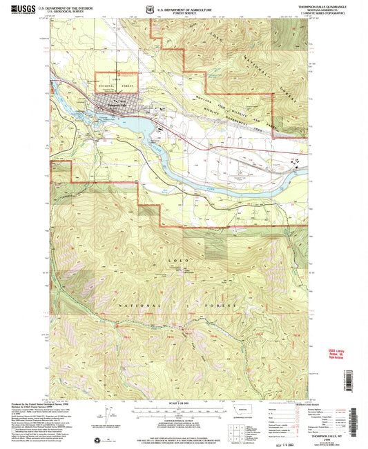 Classic USGS Thompson Falls Montana 7.5'x7.5' Topo Map Image