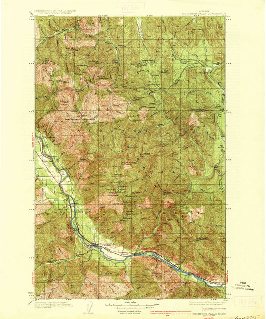 Historic 1937 Thompson Falls Montana 30'x30' Topo Map Image