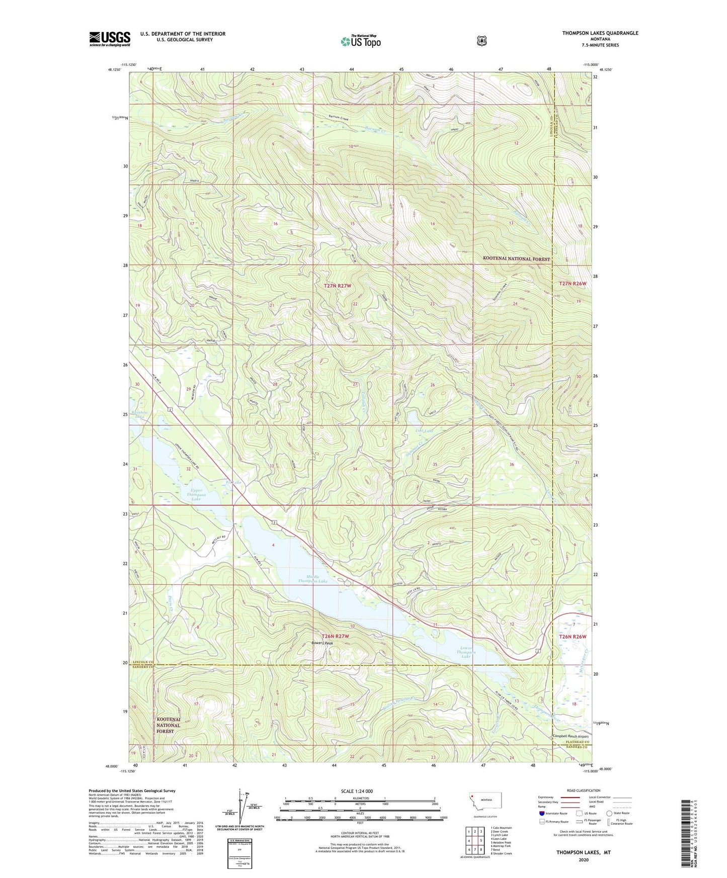 Thompson Lakes Montana US Topo Map Image