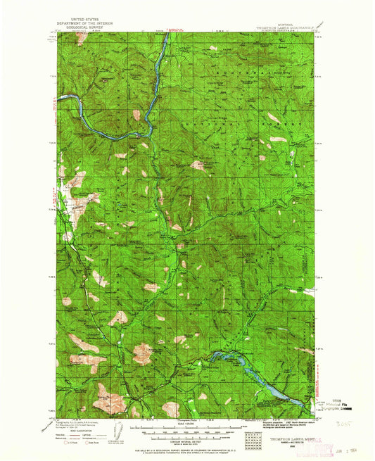 Historic 1935 Thompson Montana 30'x30' Topo Map Image