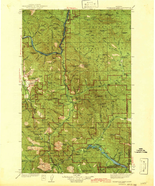 Historic 1942 Thompson Montana 30'x30' Topo Map Image