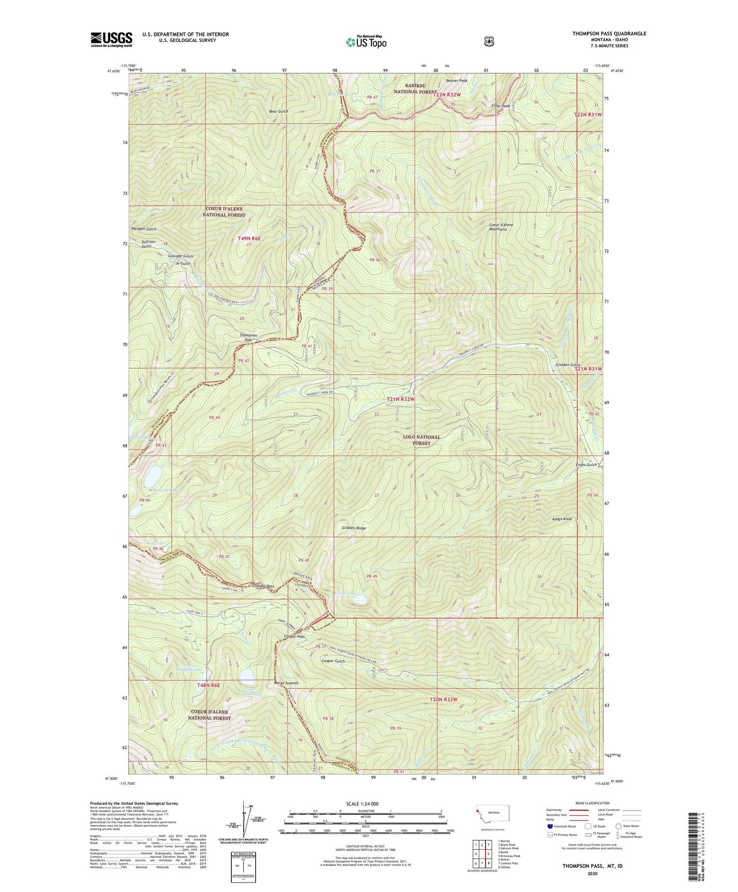 Thompson Pass Montana US Topo Map Image