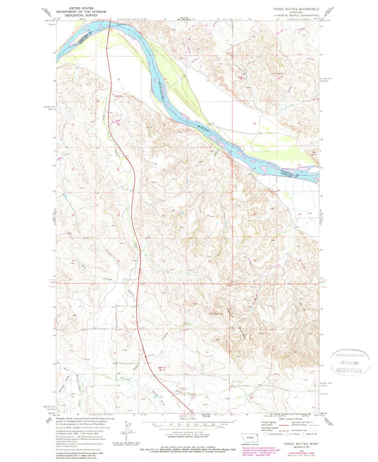 Classic USGS Three Buttes Montana 7.5'x7.5' Topo Map Image