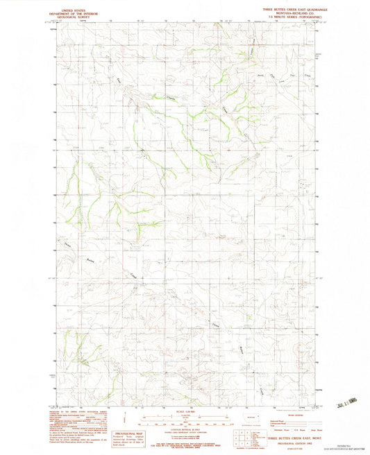 Classic USGS Three Buttes Creek East Montana 7.5'x7.5' Topo Map Image