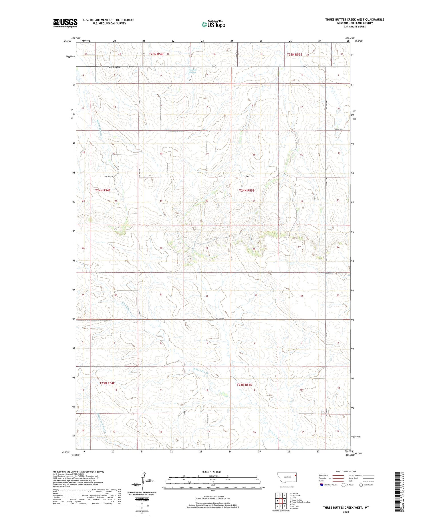 Three Buttes Creek West Montana US Topo Map Image