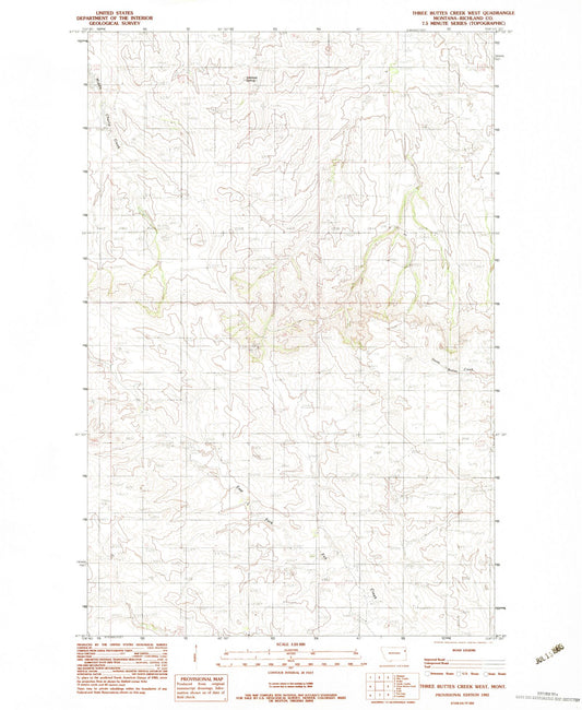 Classic USGS Three Buttes Creek West Montana 7.5'x7.5' Topo Map Image
