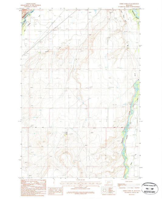 Classic USGS Three Forks SE Montana 7.5'x7.5' Topo Map Image