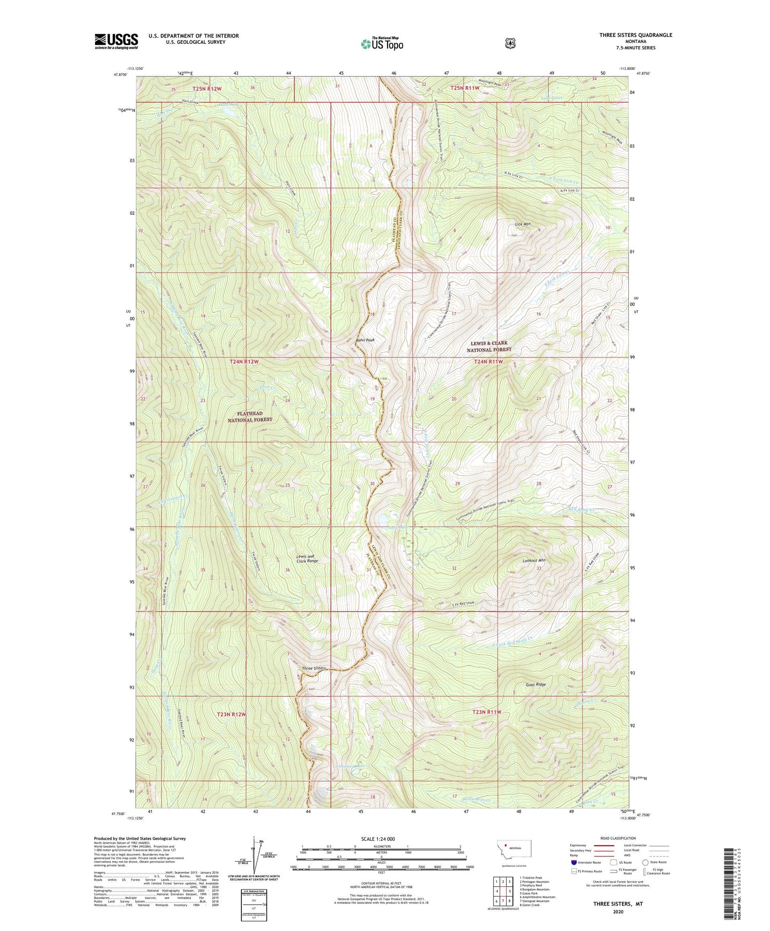 Three Sisters Montana US Topo Map Image