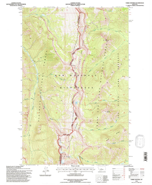 Classic USGS Three Sisters Montana 7.5'x7.5' Topo Map Image
