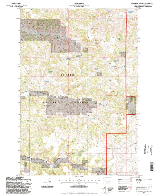 Classic USGS Threemile Buttes Montana 7.5'x7.5' Topo Map Image