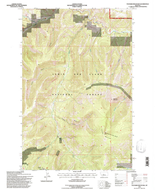 Classic USGS Thunder Mountain Montana 7.5'x7.5' Topo Map Image