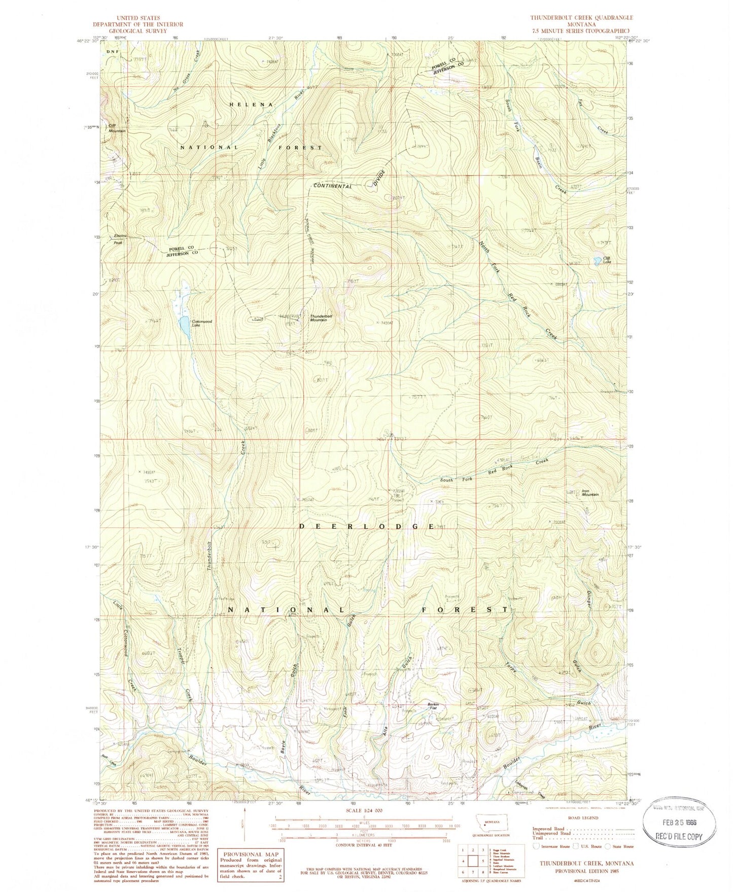 Classic USGS Thunderbolt Creek Montana 7.5'x7.5' Topo Map Image
