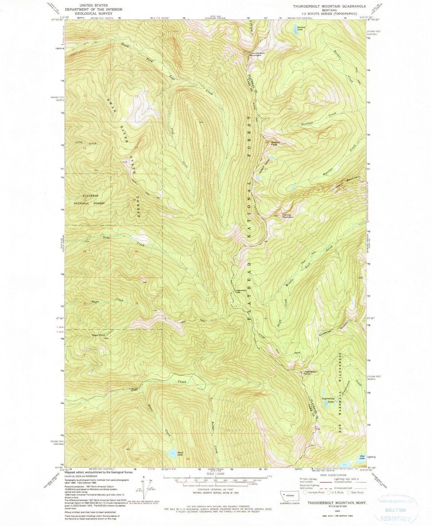 Classic USGS Thunderbolt Mountain Montana 7.5'x7.5' Topo Map Image