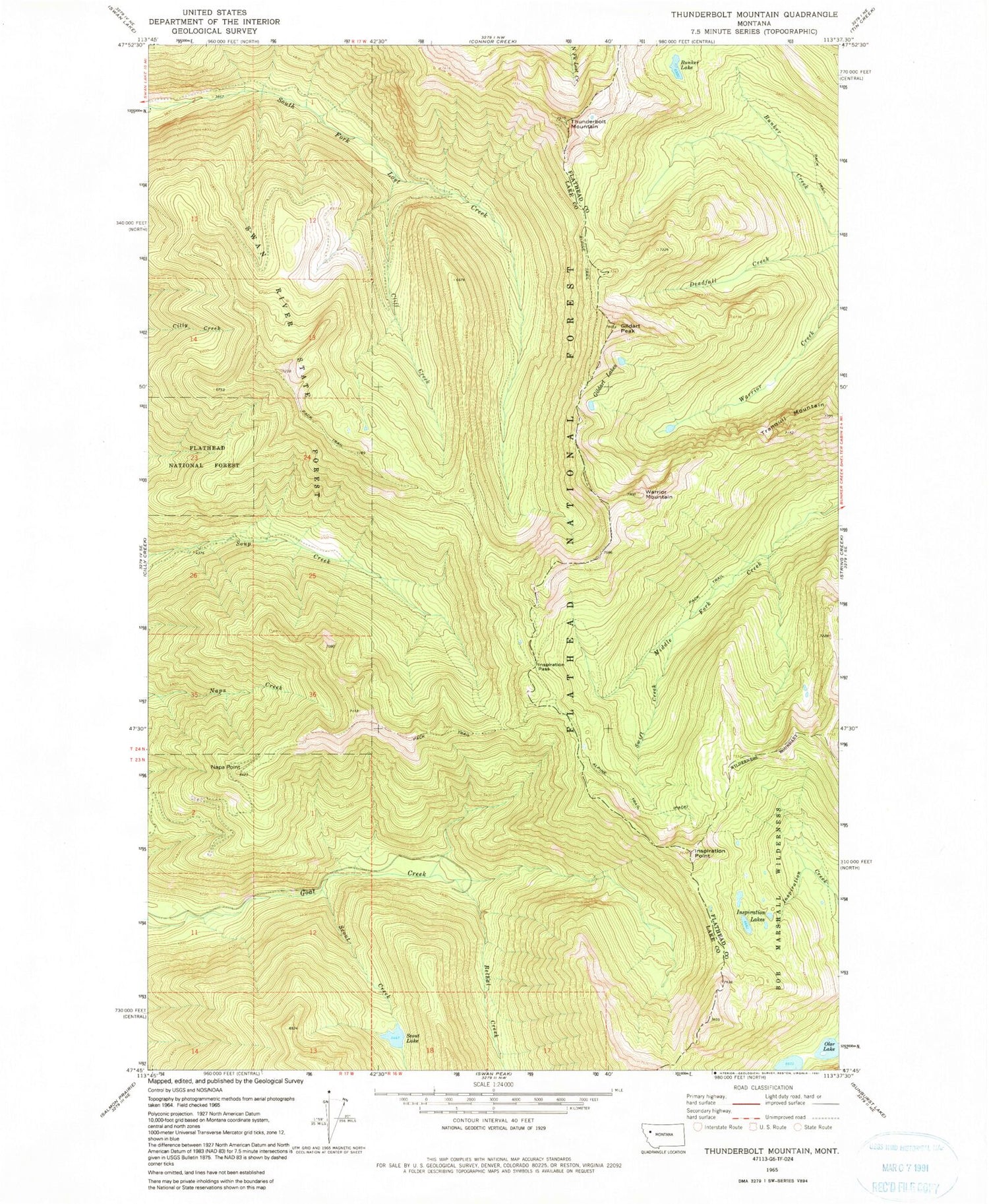 Classic USGS Thunderbolt Mountain Montana 7.5'x7.5' Topo Map Image