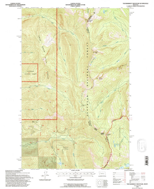 Classic USGS Thunderbolt Mountain Montana 7.5'x7.5' Topo Map Image