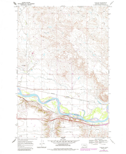 Classic USGS Thurlow Montana 7.5'x7.5' Topo Map Image