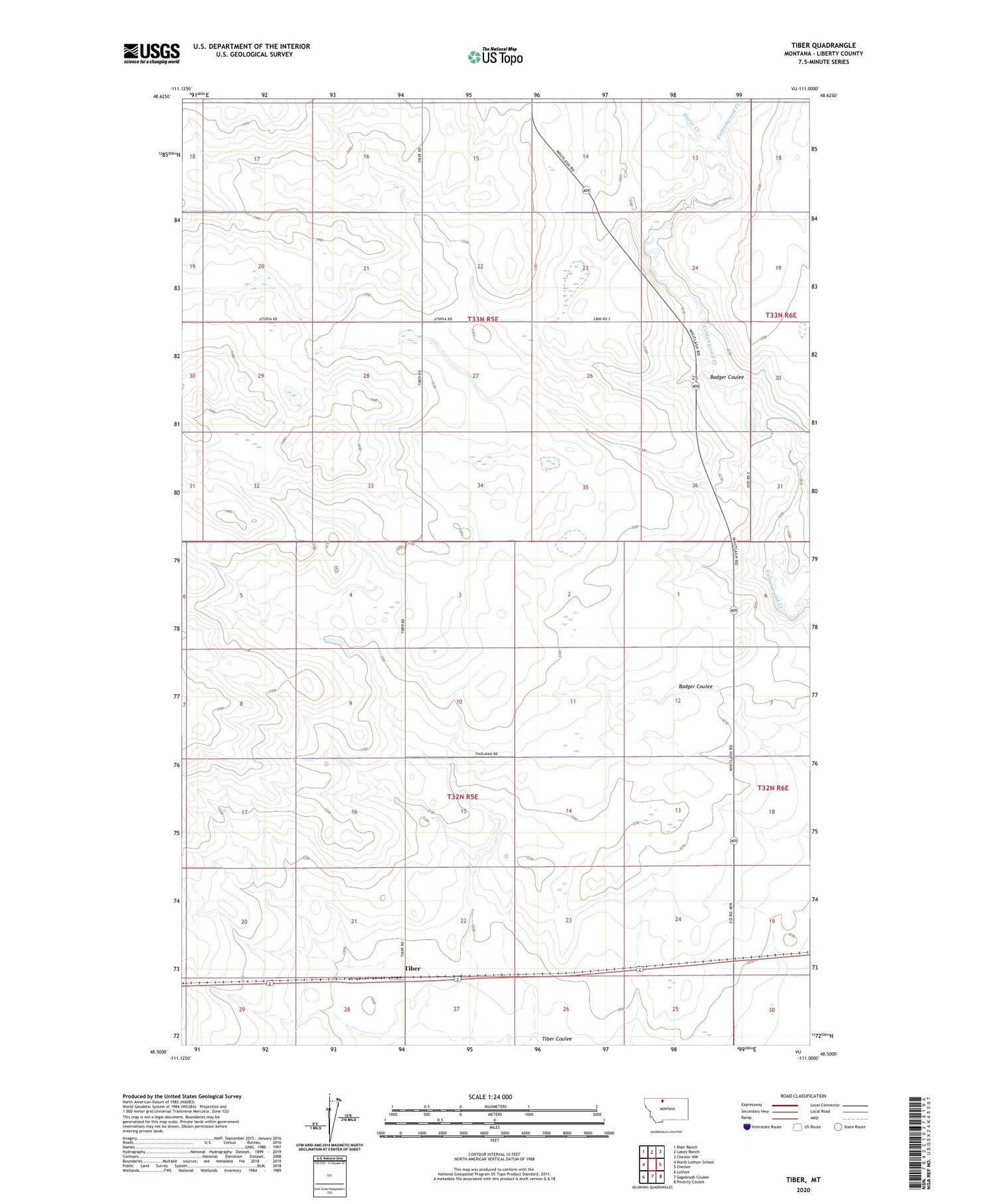 Tiber Montana US Topo Map Image
