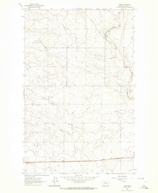 Classic USGS Tiber Montana 7.5'x7.5' Topo Map Image
