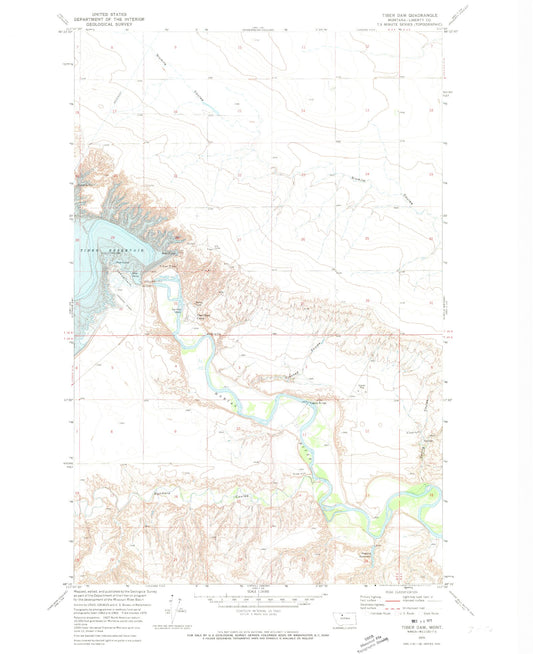 Classic USGS Tiber Dam Montana 7.5'x7.5' Topo Map Image