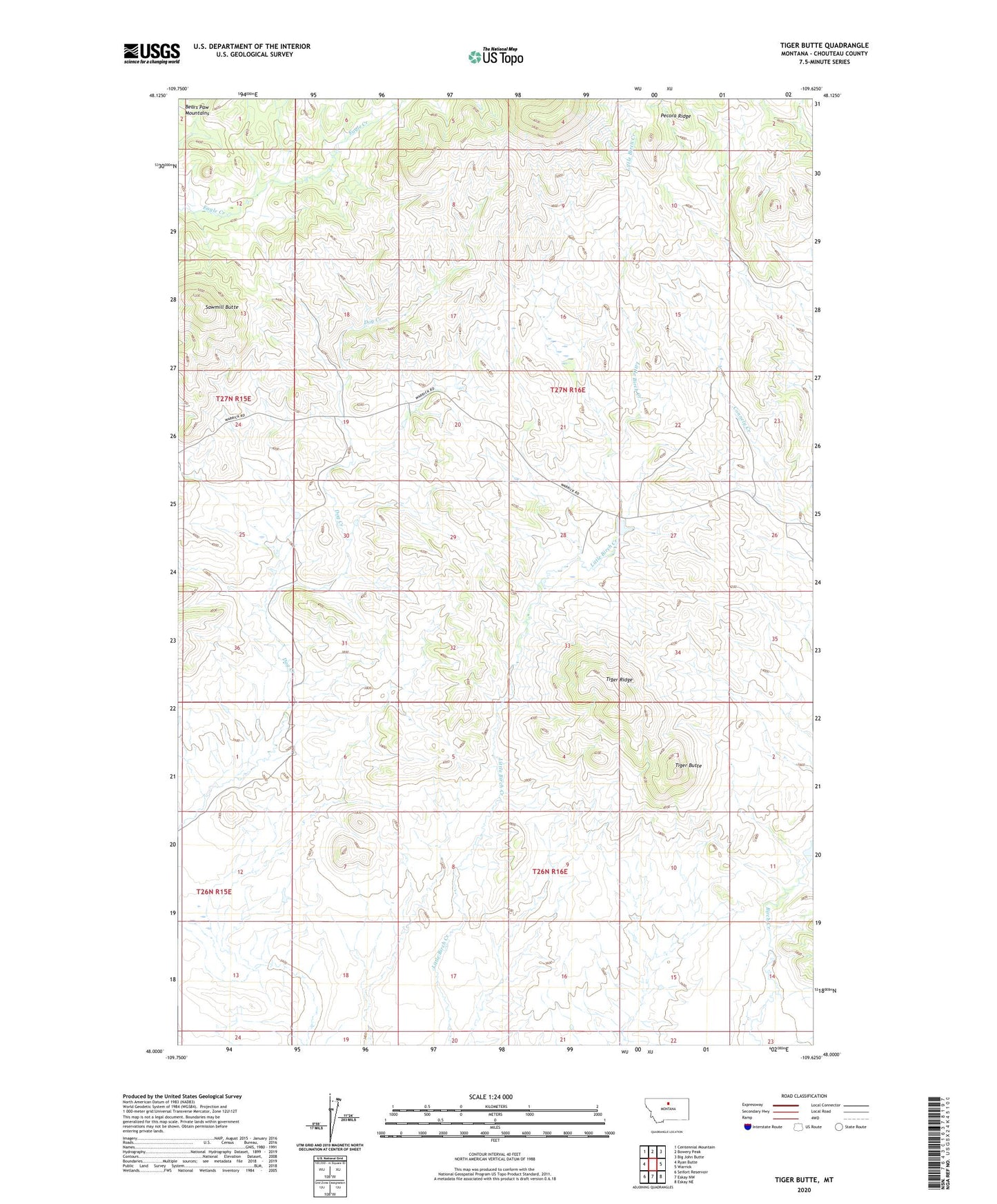 Tiger Butte Montana US Topo Map Image