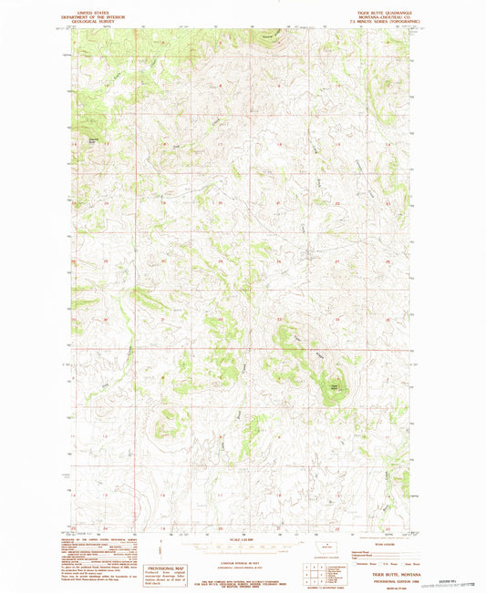 Classic USGS Tiger Butte Montana 7.5'x7.5' Topo Map Image