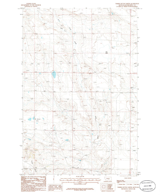 Classic USGS Timber Buttes North Montana 7.5'x7.5' Topo Map Image