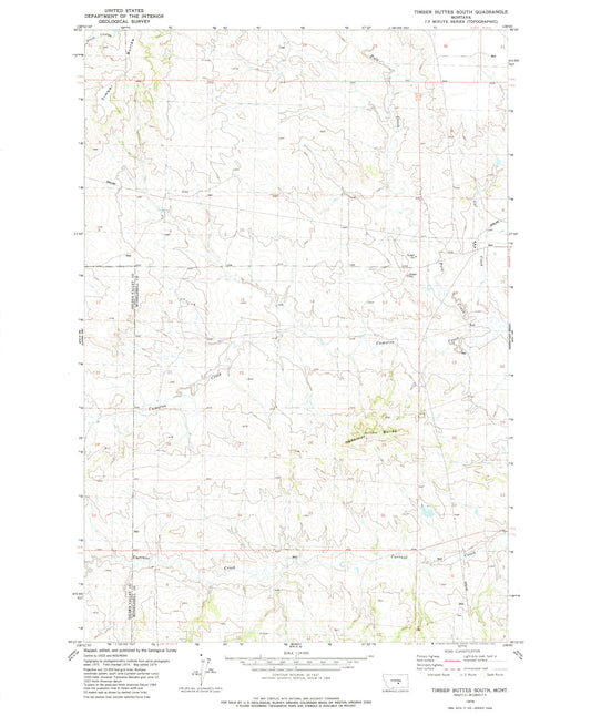 Classic USGS Timber Buttes South Montana 7.5'x7.5' Topo Map Image