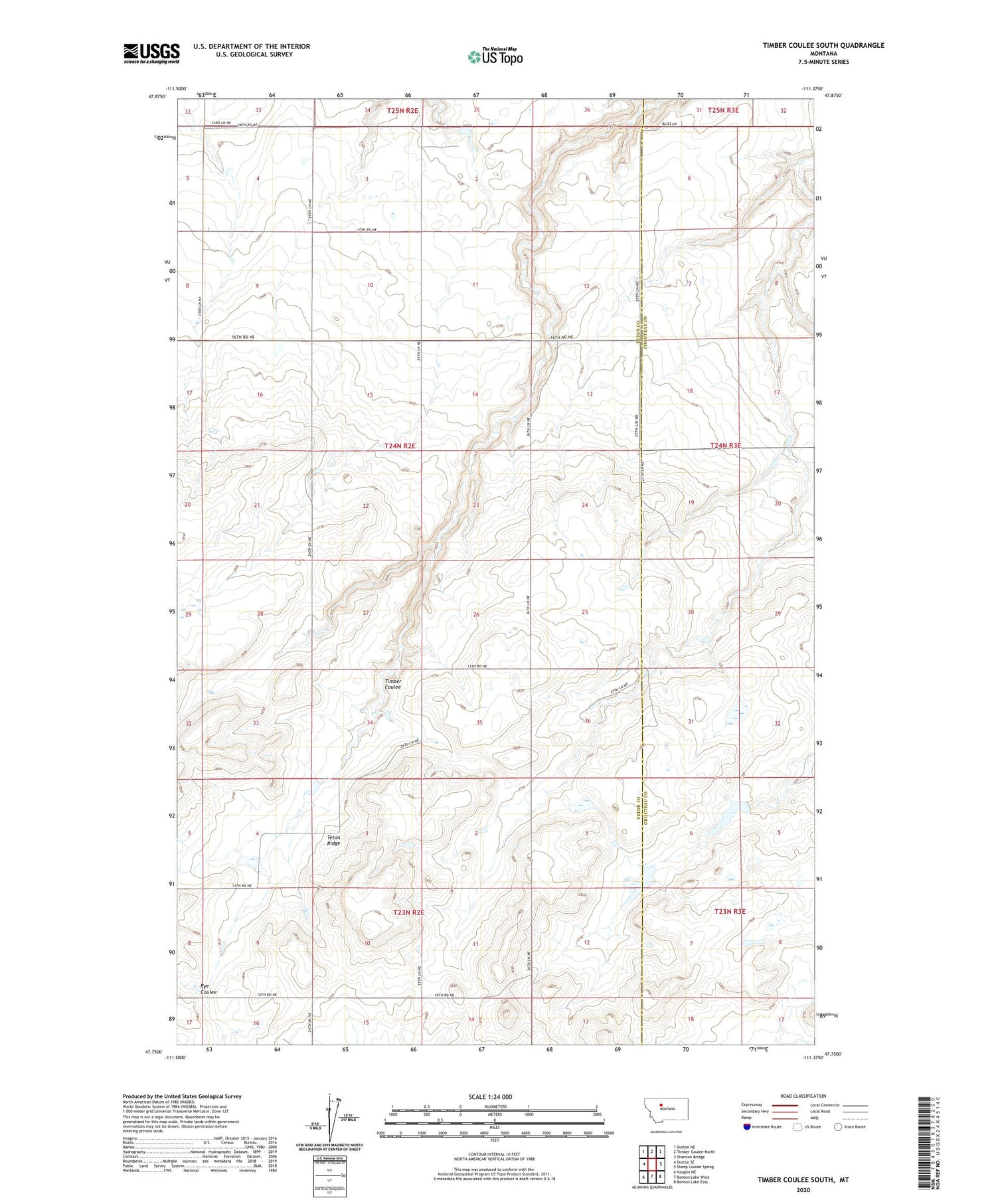 Timber Coulee South Montana US Topo Map Image