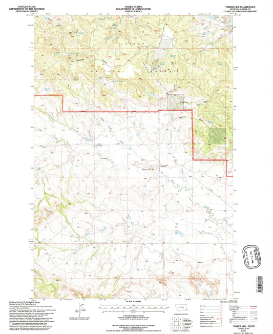 Classic USGS Timber Hill Montana 7.5'x7.5' Topo Map Image