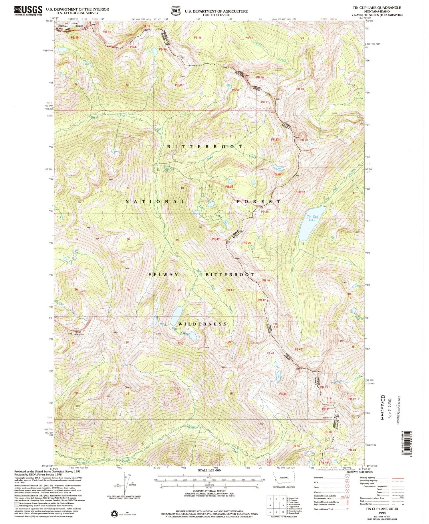 Classic USGS Tin Cup Lake Montana 7.5'x7.5' Topo Map Image