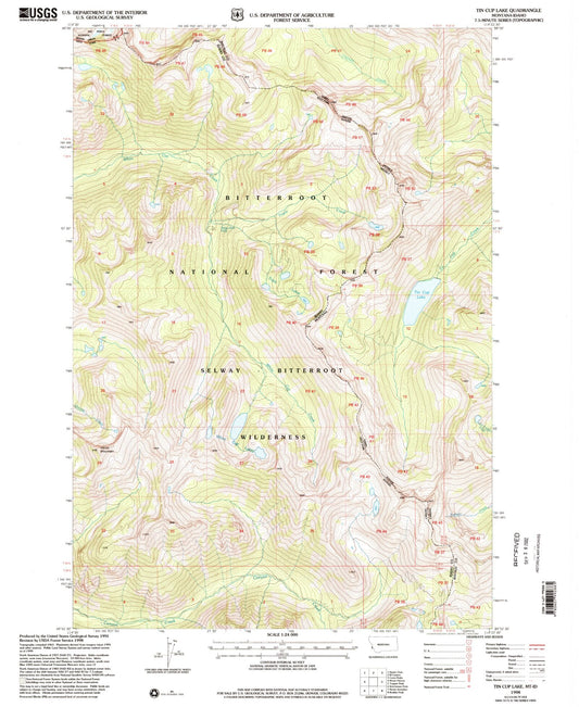 Classic USGS Tin Cup Lake Montana 7.5'x7.5' Topo Map Image