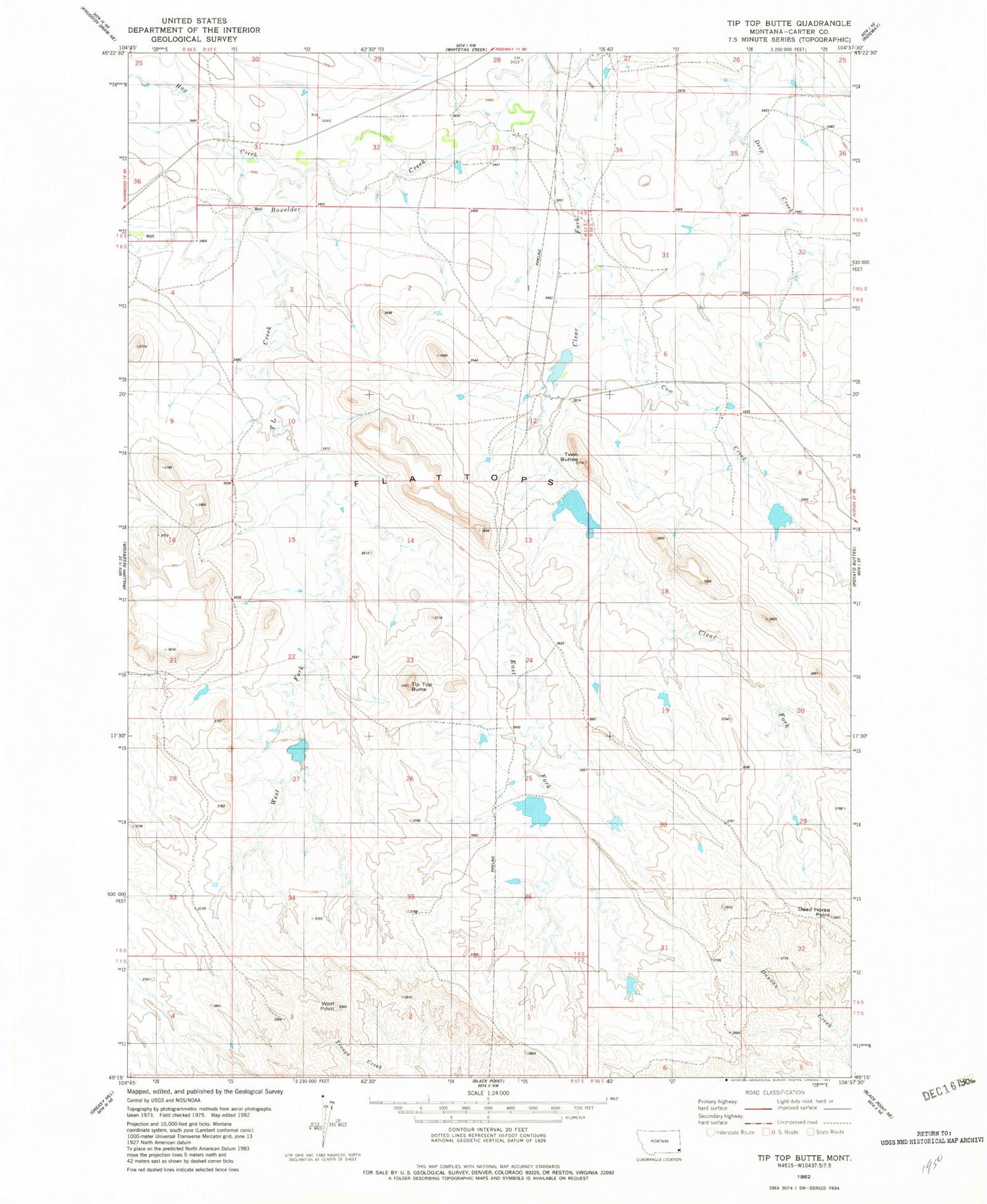 Classic USGS Tip Top Butte Montana 7.5'x7.5' Topo Map Image