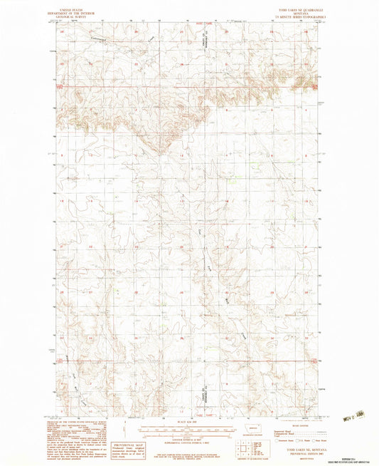 Classic USGS Todd Lakes NE Montana 7.5'x7.5' Topo Map Image