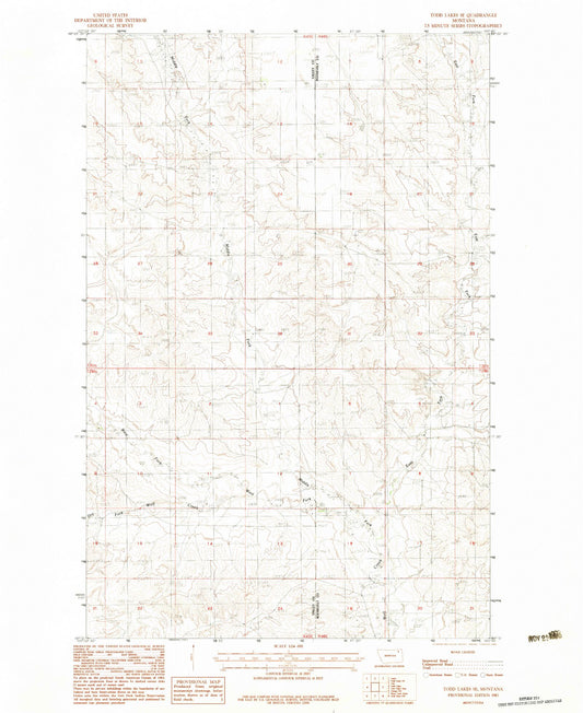 Classic USGS Todd Lakes SE Montana 7.5'x7.5' Topo Map Image