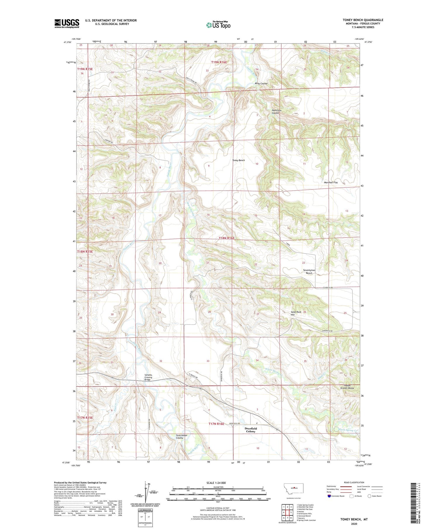 Toney Bench Montana US Topo Map Image