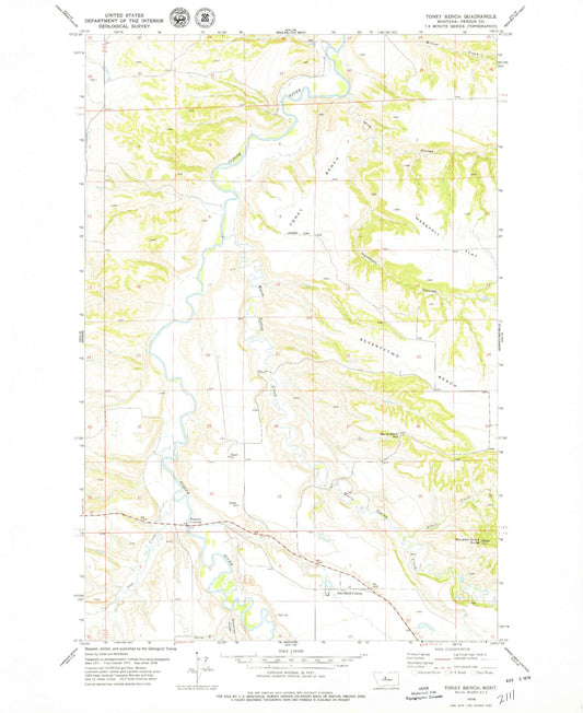 Classic USGS Toney Bench Montana 7.5'x7.5' Topo Map Image
