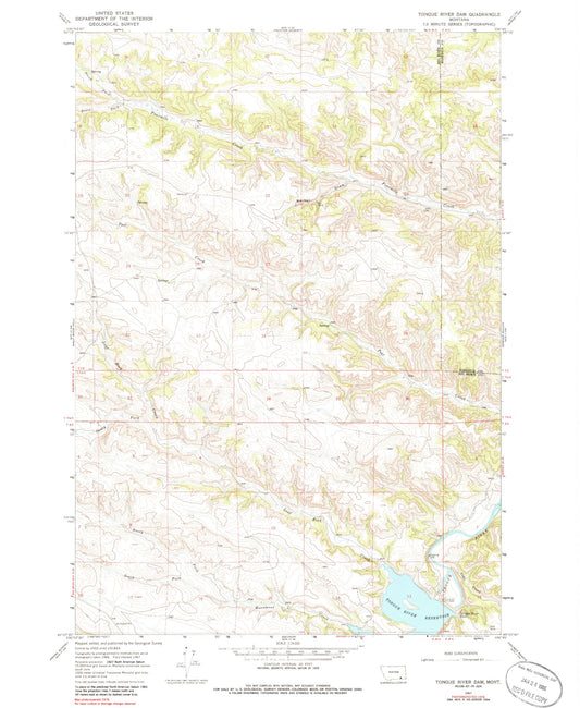Classic USGS Tongue River Dam Montana 7.5'x7.5' Topo Map Image