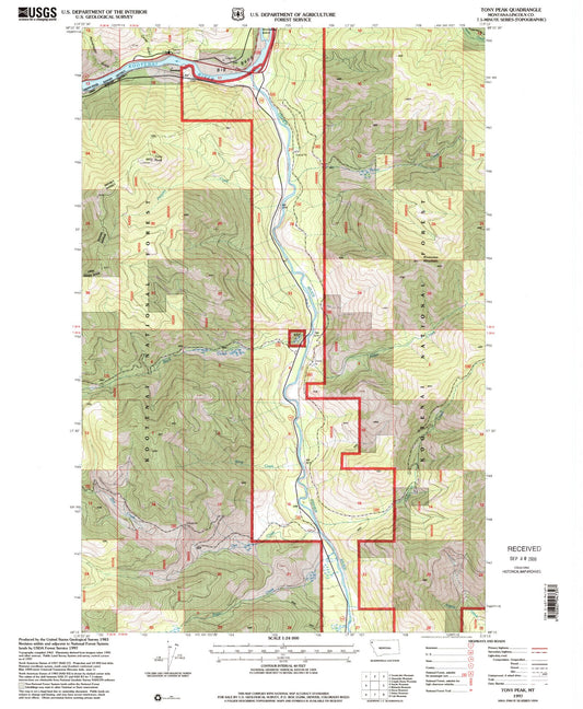 Classic USGS Tony Peak Montana 7.5'x7.5' Topo Map Image