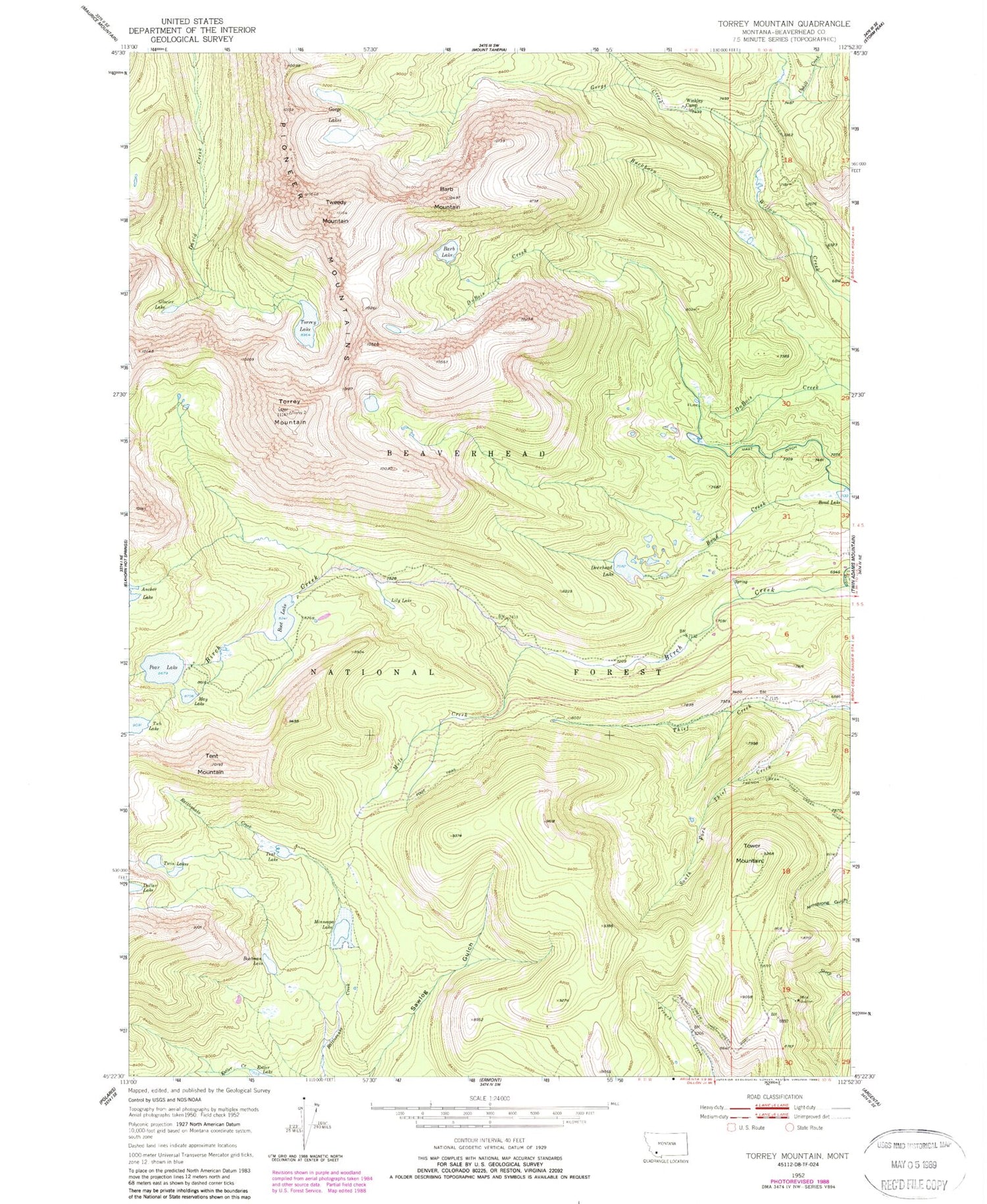 Classic USGS Torrey Mountain Montana 7.5'x7.5' Topo Map Image