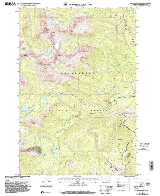 Classic USGS Torrey Mountain Montana 7.5'x7.5' Topo Map Image