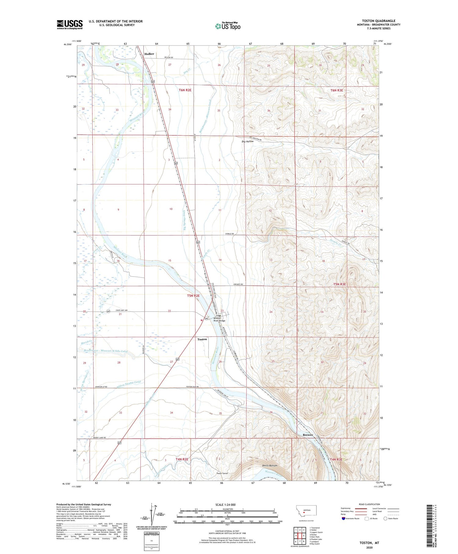 Toston Montana US Topo Map Image