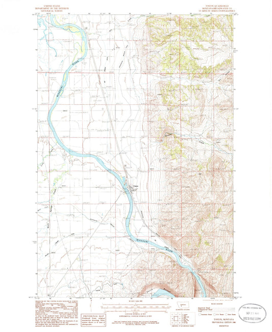 Classic USGS Toston Montana 7.5'x7.5' Topo Map Image