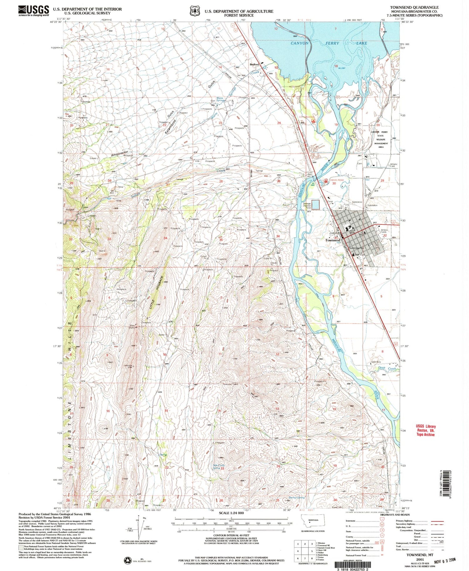 Classic USGS Townsend Montana 7.5'x7.5' Topo Map Image