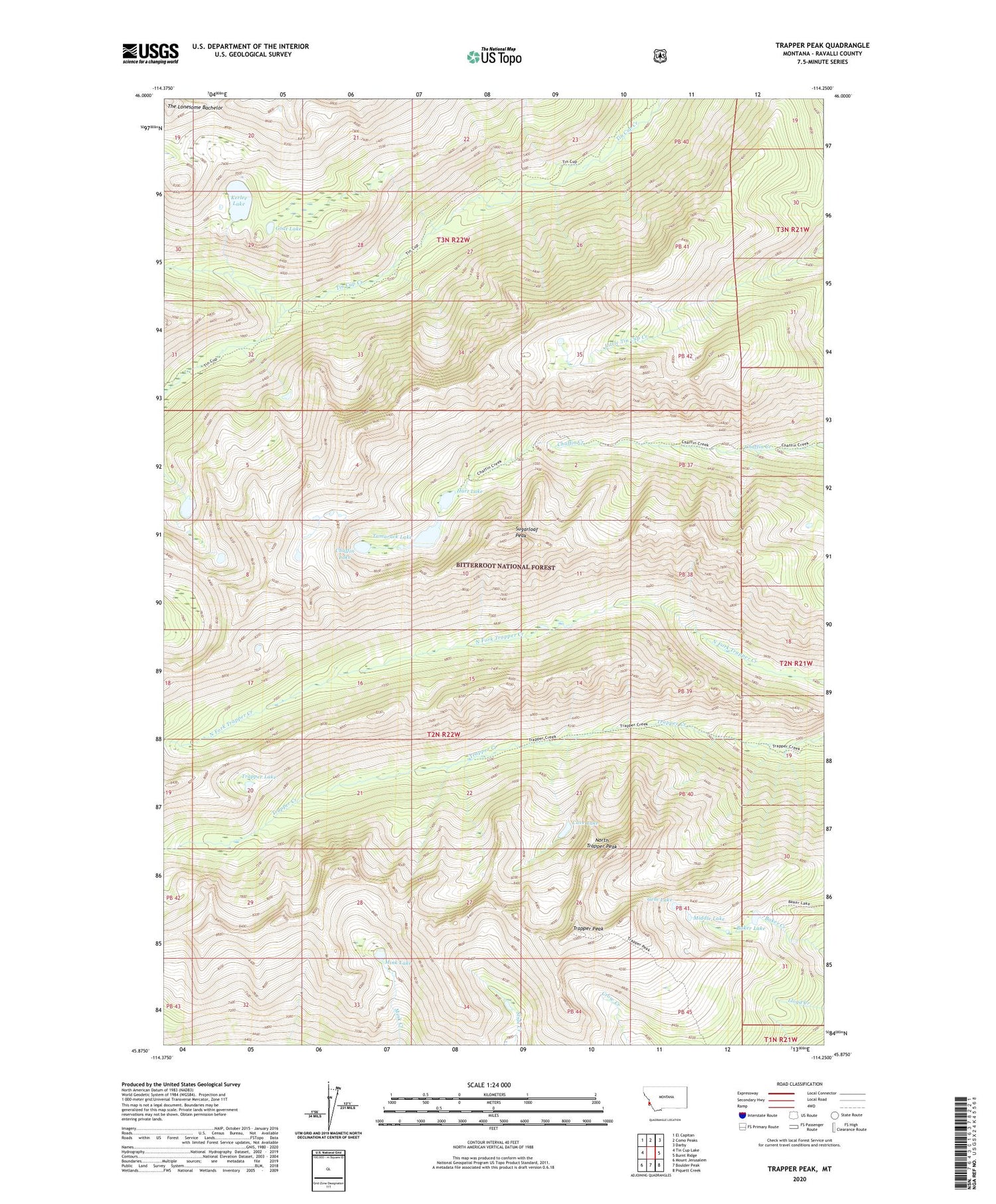 Trapper Peak Montana US Topo Map Image
