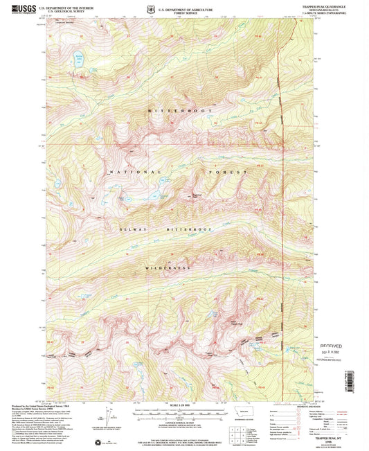 Classic USGS Trapper Peak Montana 7.5'x7.5' Topo Map Image